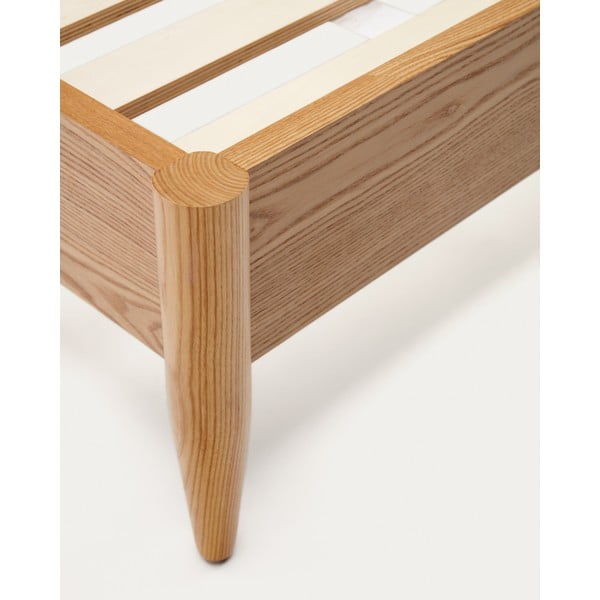 Beżowe łóżko dwuosobowe z litego drewna jesionowego ze stelażem 160x200 cm Octavia – Kave Home-image-3
