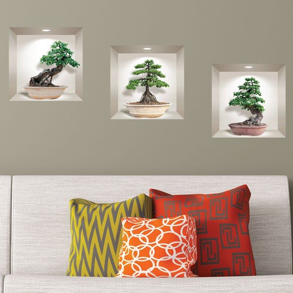 Komplet 3 naklejek ściennych 3D Ambiance Ginseng Bonsai-image-1