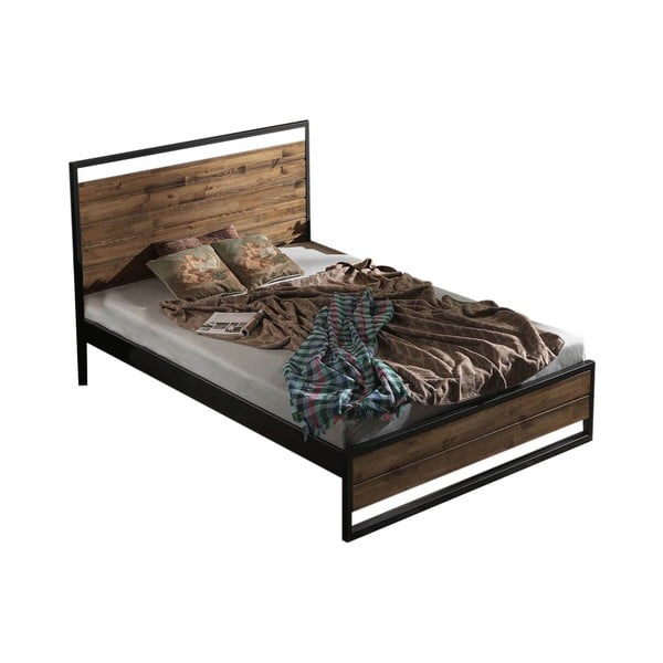 Czarno-naturalne łóżko jednoosobowe ze stelażem 120x200 cm Ariane – Kalune Design