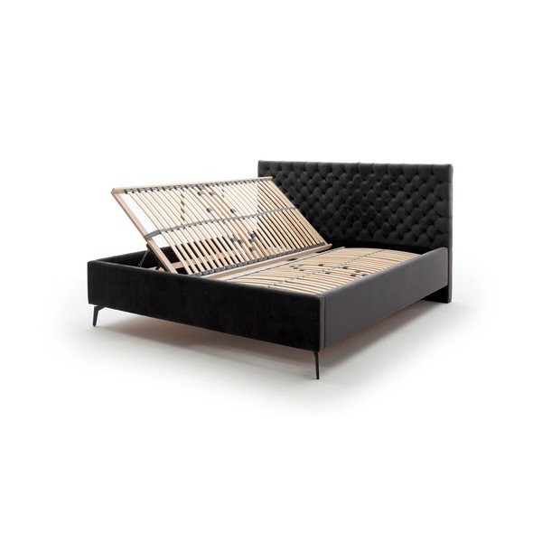 Czarne tapicerowane łóżko dwuosobowe ze schowkiem ze stelażem 180x200 cm La Maison – Meise Möbel-image-4