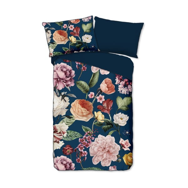 Ciemnoniebieska pościel jednoosobowa z satyny bawełnianej 140x200 cm – Descanso