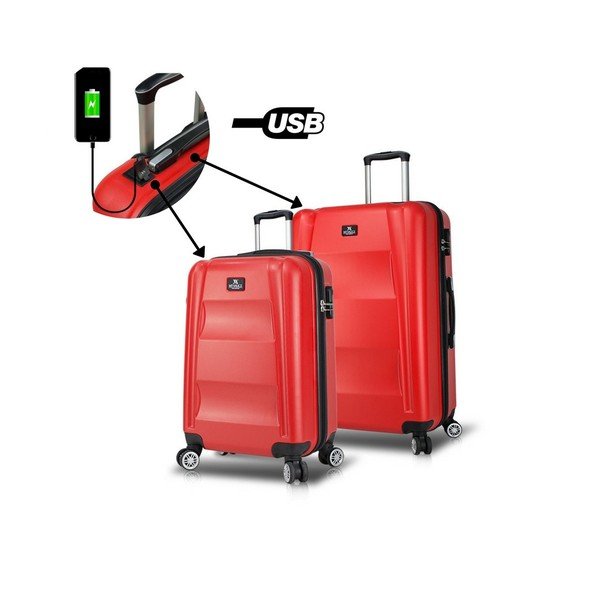Zestaw 2 czerwonych walizek na kółkach z USB My Valice LASSO Cabin & Medium-image-1