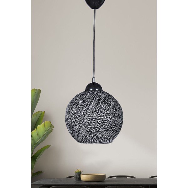 Czarno-szara lampa wisząca z tekstylnym kloszem ø 22 cm – Opviq lights-image-1