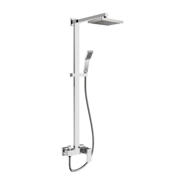 Zestaw prysznicowy z mosiądzu w kolorze srebra z połyskiem z baterią, deszczownicą i słuchawką prysznicową 118 cm Latus – Sapho