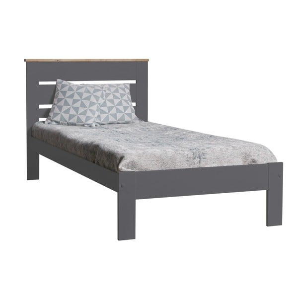 Antracytowoszare łóżko 1-osobowe z litego drewna sosnowego Marckeric Jade, 90x190 cm
