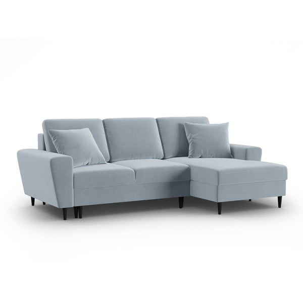 Jasnoniebieski aksamitny rozkładany narożnik ze schowkiem (prawostronny/z szezlongiem) Kyoto – Cosmopolitan Design-image-4