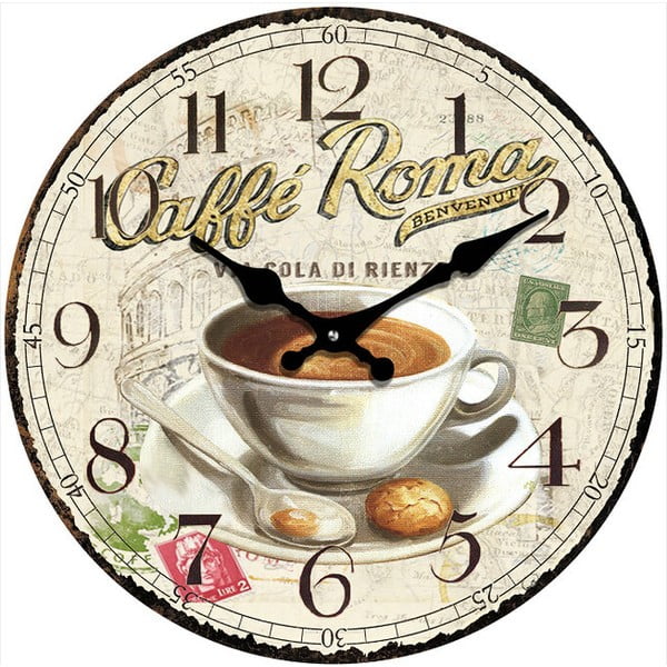 Szklany zegar Caffé Roma, 34 cm