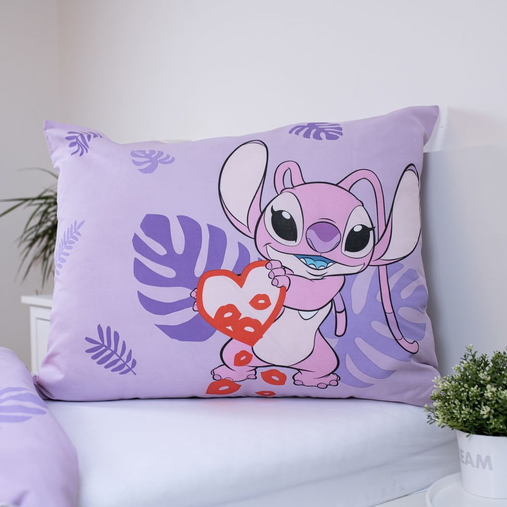 Fioletowa bawełniana pościel dziecięca jednoosobowa 140x200 cm Lilo and Stitch "Kiss" – Jerry Fabrics (zdjęcie 4)