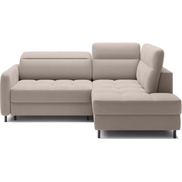 Jasnobrązowy aksamitny rozkładany/ze schowkiem narożnik (prawostronny/w kształcie litery L) Barea – ELTAP