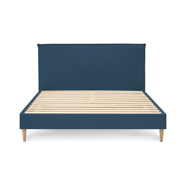 Niebieske tapicerowane łóżko dwuosobowe ze stelażem 180x200 cm Sary – Bobochic Paris-image-3