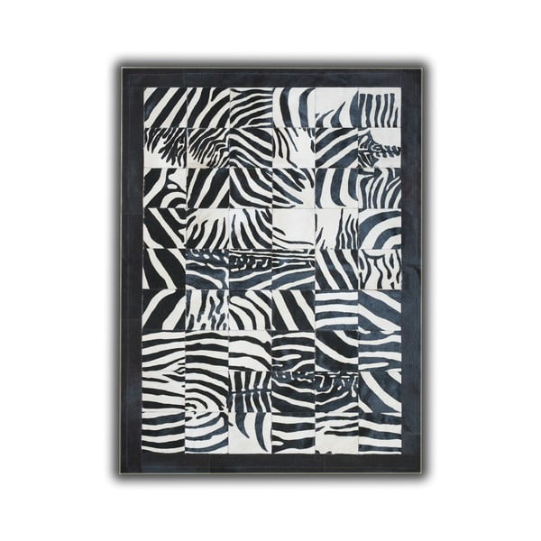 Dywan skórzany Zebra Border, 140x200 cm