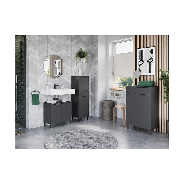Antracytowa wysoka szafka łazienkowa 60x97 cm Arcena – Germania-image-4