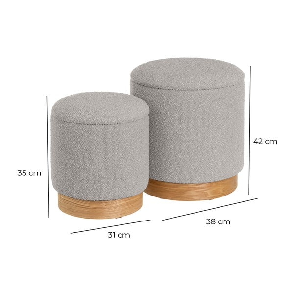 Jasnoszare pufy zestaw z materiału bouclé 2 szt. – Casa Selección-image-4