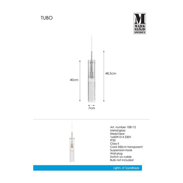 Lampa wisząca w kolorze srebra ze szklanym kloszem Tubo – Markslöjd-image-4