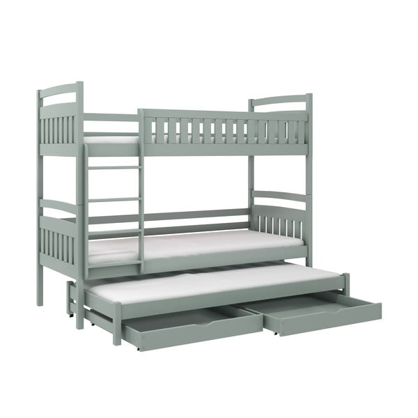 Szare piętrowe łóżko dziecięce z drewna sosnowego ze schowkiem 80x180 cm Blanka – Lano Meble