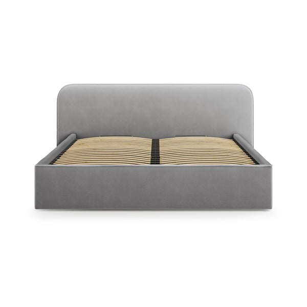 Jasnoszare tapicerowane łóżko dwuosobowe ze schowkiem i stelażem 200x200 cm Elizabeth – Micadoni -image-4