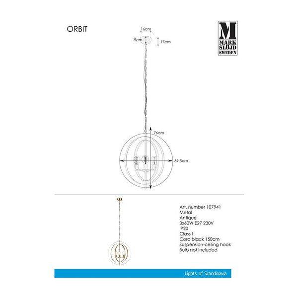 Lampa wisząca Markslöjd Orbit Pendant Antique 3L-image-2