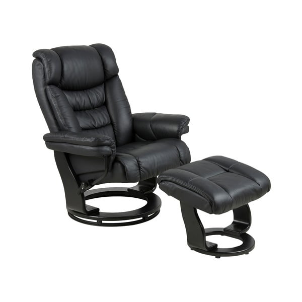 Czarny rozkładany fotel z podnóżkiem z imitacji skóry Actona Bonn