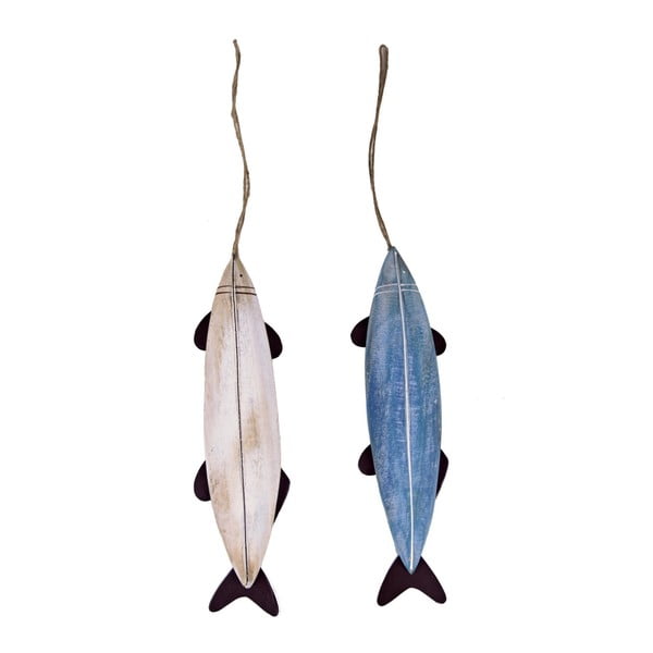 Zestaw 2 drewnianych dekoracji wiszących Ego Dekor Fish, wysokość 6 cm