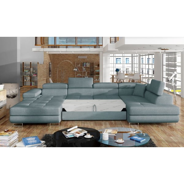 Jasnoniebieski rozkładany/ze schowkiem narożnik (prawostronny/w kształcie litery U) Rodrigo – ELTAP-image-2