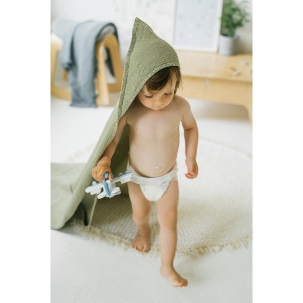 Dziecięcy zielony ręcznik z kapturem Linen Tales Waffle, 100x100 cm-image-3