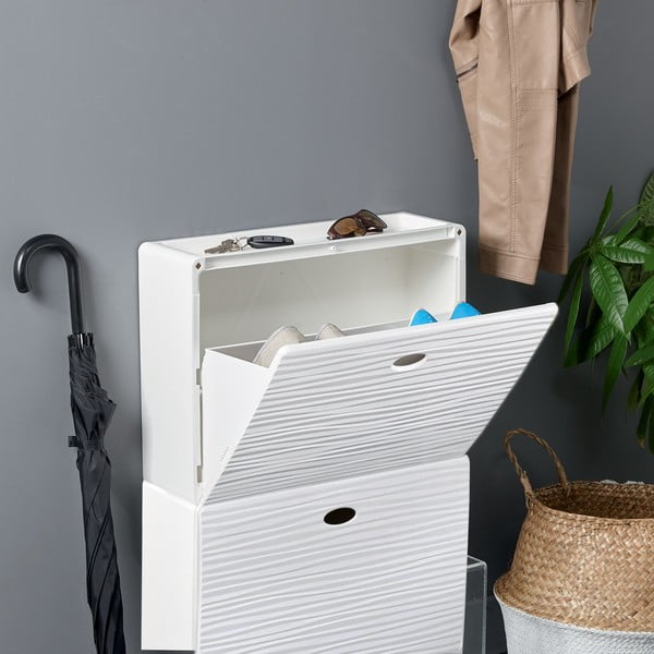 Biała plastikowa uchylna szafka na buty Tris Wave – Domopak-image-1