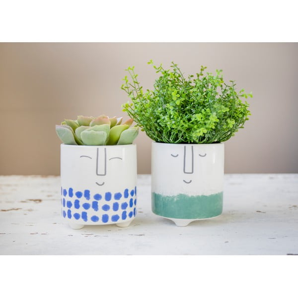 Biało-zielona ceramiczna doniczka Kitchen Craft Happy Face-image-1