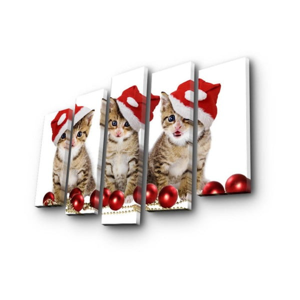 Obraz pięcioczęściowy Meow Christmas, 105x70 cm