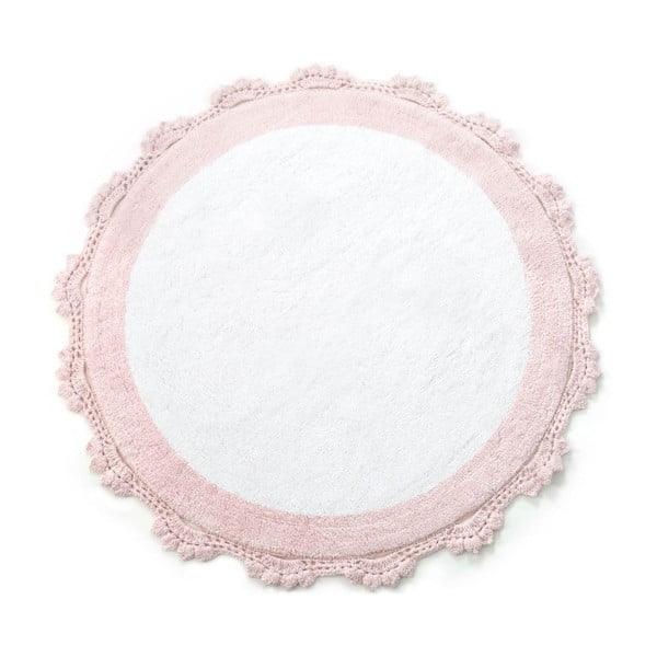 Bawełniany dywanik łazienkowy z różową obwódką Lily, Ø 90 cm