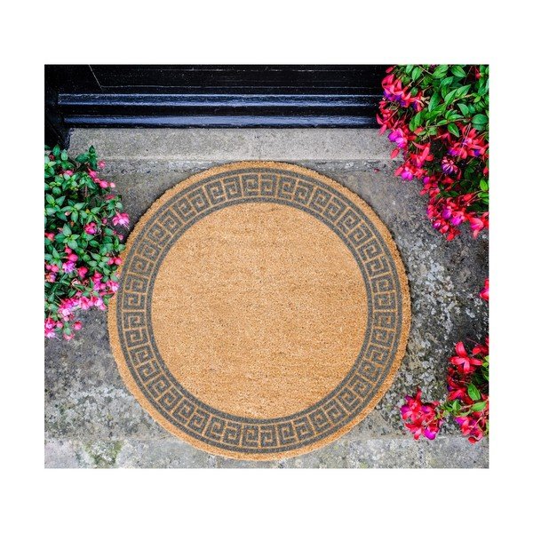 Okrągła wycieraczka z naturalnego włókna kokosowego Artsy Doormats Grey Greek Border, ⌀ 70 cm-image-2