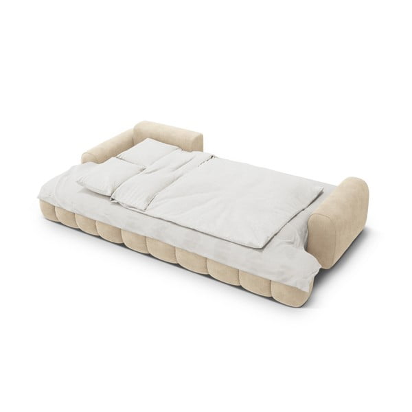 Beżowy aksamitny rozkładany/ze schowkiem narożnik (lewostronny/z szezlongiem) Linz – Cosmopolitan Design-image-4