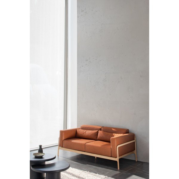 Karmelowa sofa z bawolej skóry z konstrukcją z litego drewna dębowego Gazzda Fawn, 180 cm-image-3