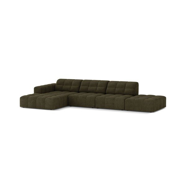 Narożnik z tkaniny szenilowej (lewostronny/z szezlongiem) w kolorze khaki Chicago – Cosmopolitan Design-image-1