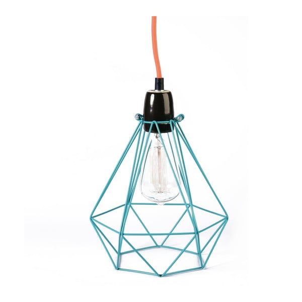 Niebieska lampa wisząca z pomarańczowym kablem Filament Style Diamond #1