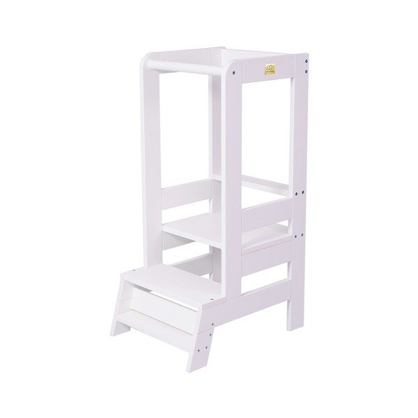 Biały pomocnik kuchenny dla dzieci z litego drewna sosnowego Montessori – Meowbaby