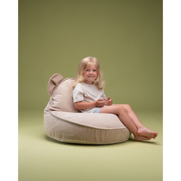 Beżowy aksamitny dziecięcy worek do siedzenia Bear – Wigiwama-image-1