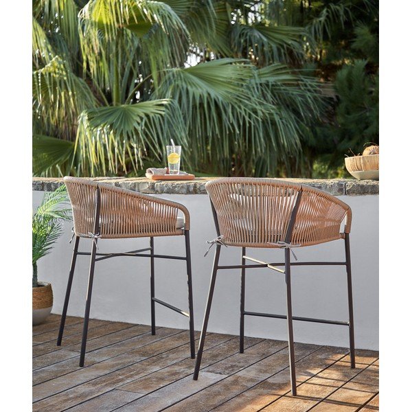 Metalowy/tapicerowany hoker ogrodowy w naturalnym kolorze Yanet – Kave Home-image-2