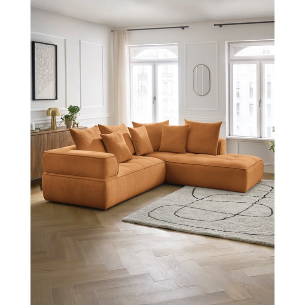 Musztardowy narożnik z tkaniny szenilowej (prawostronny/w kształcie litery L) Whesley – Bobochic Paris-image-1