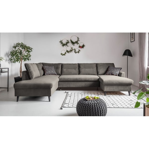 Ciemnoszara aksamitna rozkładana sofa w kształcie litery "U" Miuform Stylish Stan, lewostronna-image-1