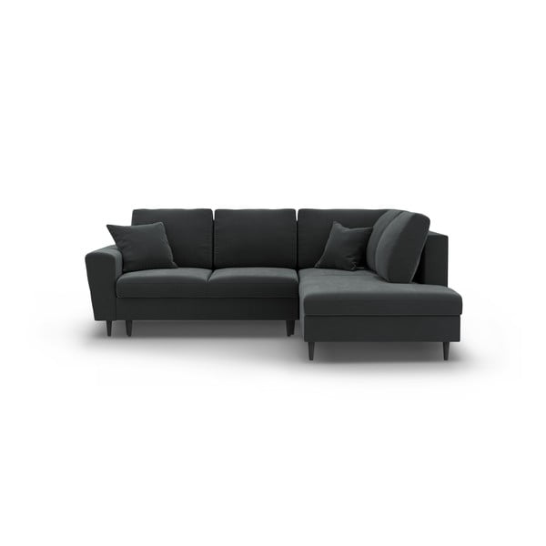 Ciemnoszary aksamitny rozkładany narożnik ze schowkiem (prawostronny/w kształcie litery L) Kyoto – Cosmopolitan Design