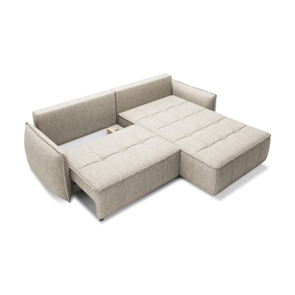 Beżowy aksamitny rozkładany/ze schowkiem narożnik (prawostronny/z szezlongiem) Campo – ELTAP-image-2
