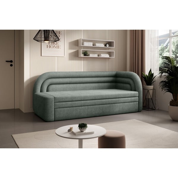 Zielona rozkładana/ze schowkiem sofa z tkaniny szenilowej prawostronna 223 cm Fabillo – ELTAP-image-3
