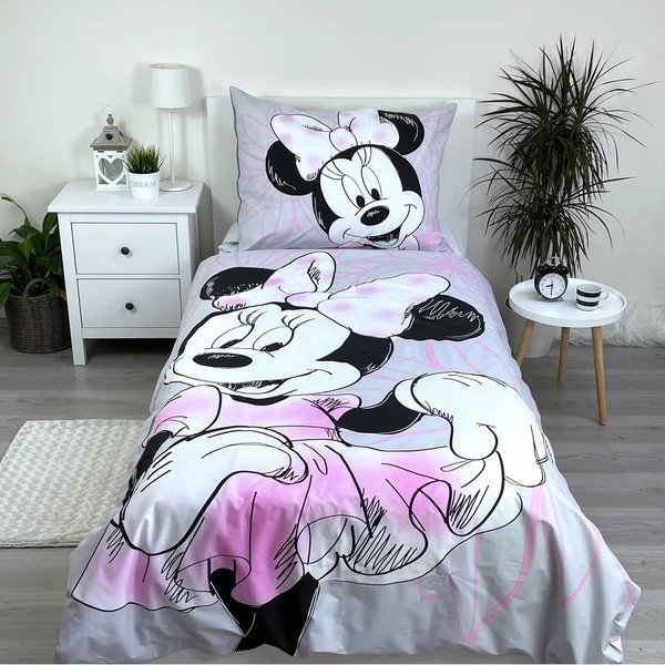 Różowa/szara bawełniana pościel dziecięca jednoosobowa 140x200 cm Minnie Beautiful – Jerry Fabrics-image-1