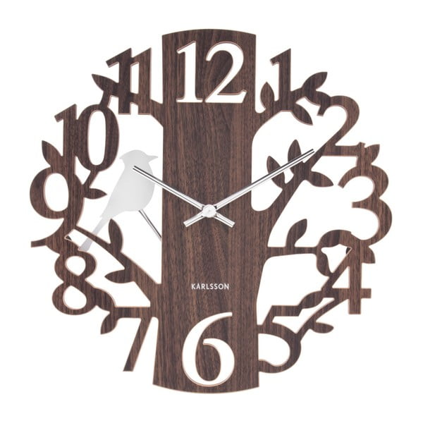 Brązowy zegar Karlsson Woodpecker, ⌀ 40 cm