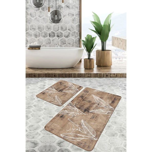 Brązowe aksamitne dywaniki łazienkowe zestaw 2 szt. 60x100 cm – Mila Home-image-2