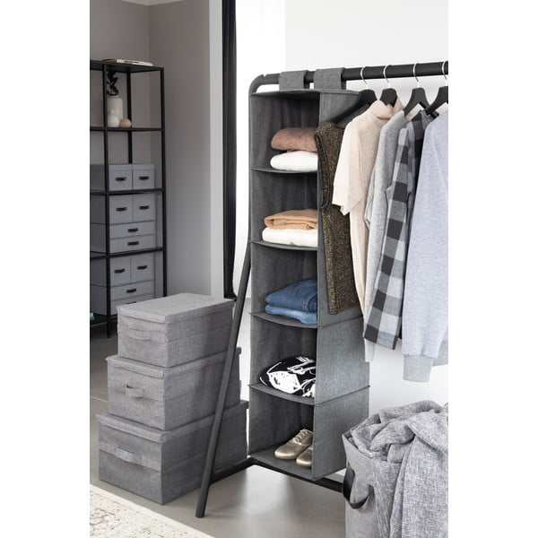 Szary tekstylny pojemnik z pokrywką 45x34x25 cm Soft Storage – Bigso-image-4