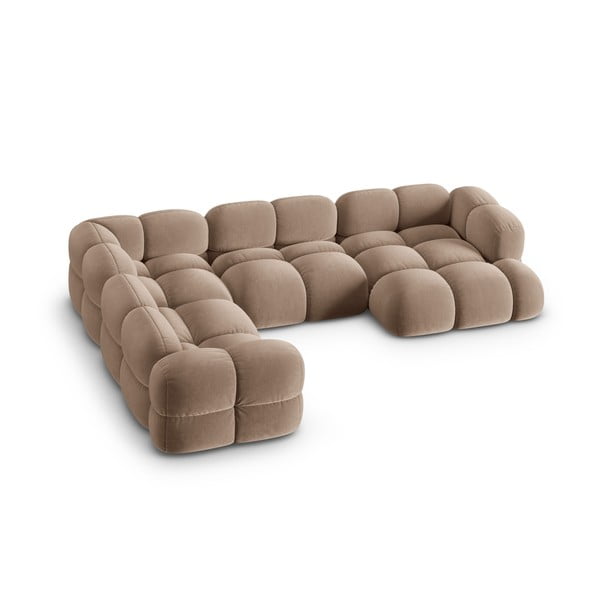 Brązowy aksamitny narożnik (lewostronny/w kształcie litery U) Loretto – Cosmopolitan Design-image-2