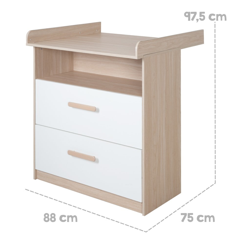 Biało-naturalna komoda dziecięca w dekorze dębu z przewijakiem 88x98x75 cm Cabane – Roba (zdjęcie 3)