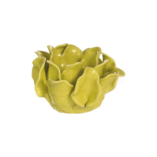 Ceramiczny świecznik Lotos, żółtozielony