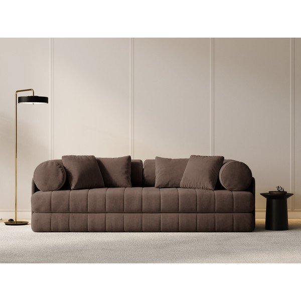 Brązowa aksamitna rozkładana sofa 206 cm Kemi – Cosmopolitan Design-image-4